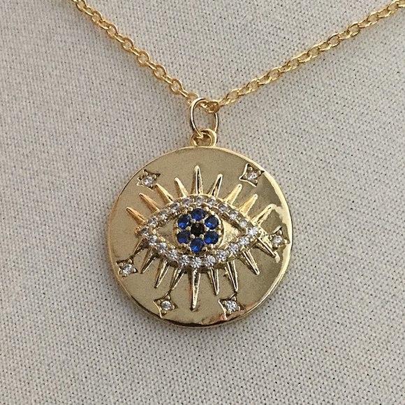 Evil Eye Sparkly Dainty Cubic Zirconia Necklace - Picture 2 of 6